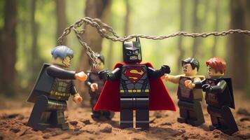 Lego heroes teaming up to save the world AI Generative photo