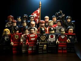 Lego heroes teaming up to save the world AI Generative photo