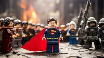 Lego heroes teaming up to save the world AI Generative photo