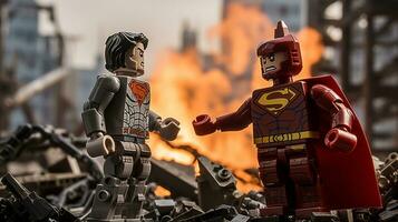 Lego heroes teaming up to save the world AI Generative photo