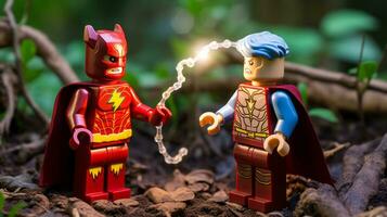 Lego heroes teaming up to save the world AI Generative photo