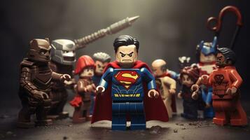 Lego heroes teaming up to save the world AI Generative photo