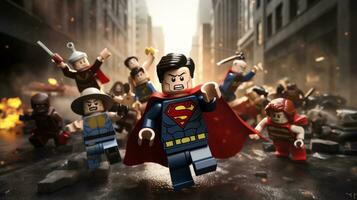 Lego heroes teaming up to save the world AI Generative photo