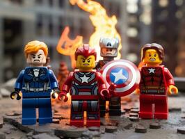 Lego heroes teaming up to save the world AI Generative photo