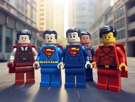 Lego heroes teaming up to save the world AI Generative photo