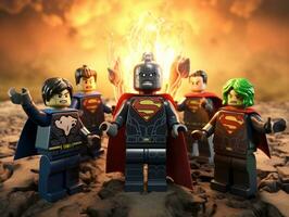 Lego heroes teaming up to save the world AI Generative photo