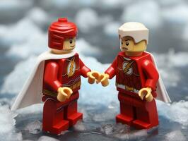 Lego heroes teaming up to save the world AI Generative photo