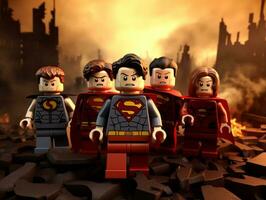 Lego heroes teaming up to save the world AI Generative photo