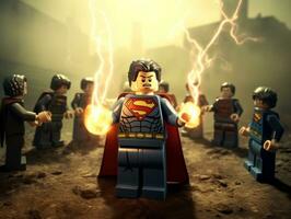 Lego heroes teaming up to save the world AI Generative photo