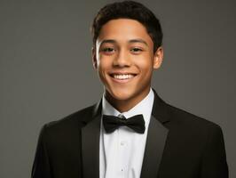 Smiling young man of Mexican descent dressed in an suit AI Generative photo