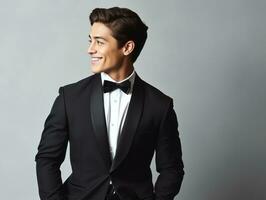 Smiling young man of Mexican descent dressed in an suit AI Generative photo