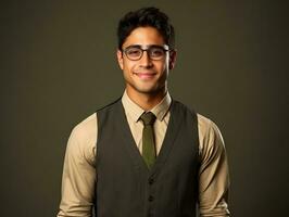 sonriente joven hombre de mexicano descendencia vestido en un traje ai generativo foto