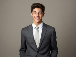 Smiling young man of Mexican descent dressed in an suit AI Generative photo