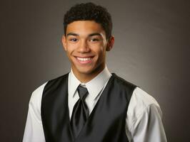 Smiling young man of Mexican descent dressed in an suit AI Generative photo