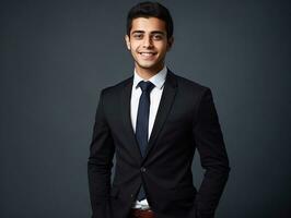 Smiling young man of Mexican descent dressed in an suit AI Generative photo