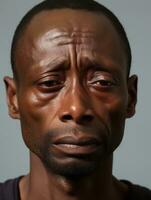 African man is sad on a minimalist neutral background AI Generative photo