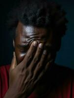 African man is sad on a minimalist neutral background AI Generative photo