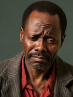 African man is sad on a minimalist neutral background AI Generative photo