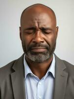 African man is sad on a minimalist neutral background AI Generative photo