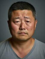 Asian man is sad on a minimalist neutral background AI Generative photo