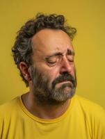 Brazilian man is sad on a minimalist neutral background AI Generative photo