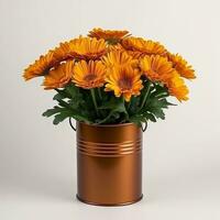 Flowers in pot on white background AI Generative photo