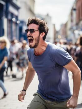 Man of European appearance who appears to be furious AI Generative photo