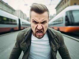 Man of European appearance who appears to be furious AI Generative photo