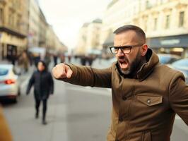 hombre de europeo apariencia quien aparece a ser furioso ai generativo foto