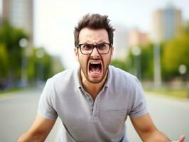 Man of European appearance who appears to be furious AI Generative photo
