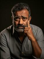 Indian man is sad on a minimalist neutral background AI Generative photo