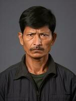 Indian man is sad on a minimalist neutral background AI Generative photo