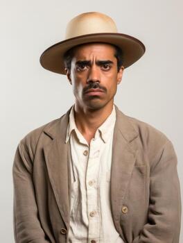 Mexican man is sad on a minimalist neutral background AI Generative photo