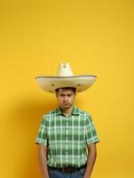 Mexican man is sad on a minimalist neutral background AI Generative photo