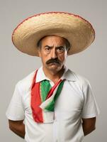 Mexican man is sad on a minimalist neutral background AI Generative photo