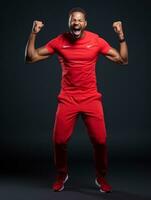 joven africano hombre vestido en ropa de deporte claramente activo y lleno de energía ai generativo foto