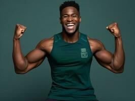 joven africano hombre vestido en ropa de deporte claramente activo y lleno de energía ai generativo foto