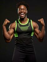 Young african man dressed in sportswear clearly active and full of energy AI Generative photo