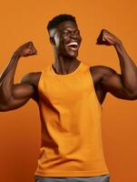 Young african man dressed in sportswear clearly active and full of energy AI Generative photo