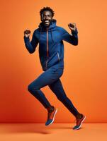 joven africano hombre vestido en ropa de deporte claramente activo y lleno de energía ai generativo foto