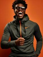 Young african man dressed in sportswear clearly active and full of energy AI Generative photo