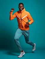 Young african man dressed in sportswear clearly active and full of energy AI Generative photo