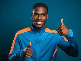 joven africano hombre vestido en ropa de deporte claramente activo y lleno de energía ai generativo foto