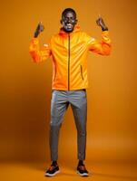 joven africano hombre vestido en ropa de deporte claramente activo y lleno de energía ai generativo foto