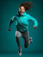 Young african woman dressed in sportswear clearly active and full of energy AI Generative photo