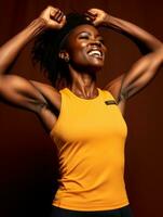 Young african woman dressed in sportswear clearly active and full of energy AI Generative photo