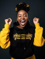 Young african woman dressed in sportswear clearly active and full of energy AI Generative photo