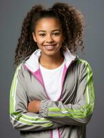 Young african woman dressed in sportswear clearly active and full of energy AI Generative photo