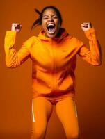 Young african woman dressed in sportswear clearly active and full of energy AI Generative photo
