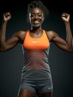 Young african woman dressed in sportswear clearly active and full of energy AI Generative photo